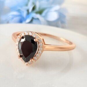 Charmed Aroma Rose Gold ring with black gemstone, size 7, 925 Sterling Silver